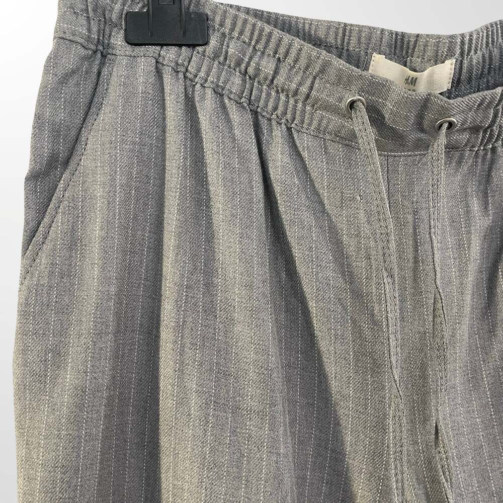 H&M L.O.G.G. Gray Pinstripe Elastic Waist Drawstring Casual Trousers - Picture 2 of 8
